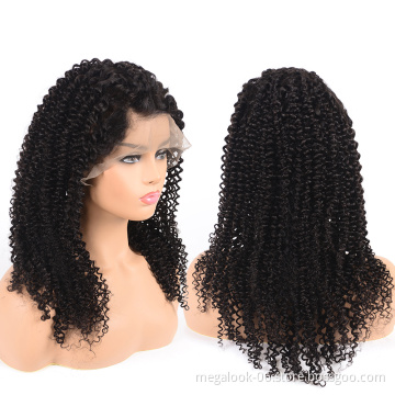 MegaLook Curly Human Hair Pre Plucked Hairline Invisible German Brazilian Super Fine Swiss Lace Front Wig
